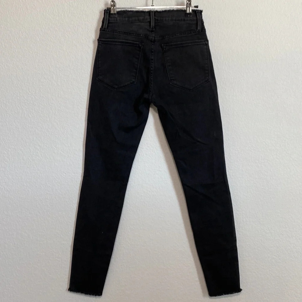 Frame Distressed Denim Black Raw Hem & Waist Le High Rise Skinny Jeans Size 26 - Picture 4 of 5